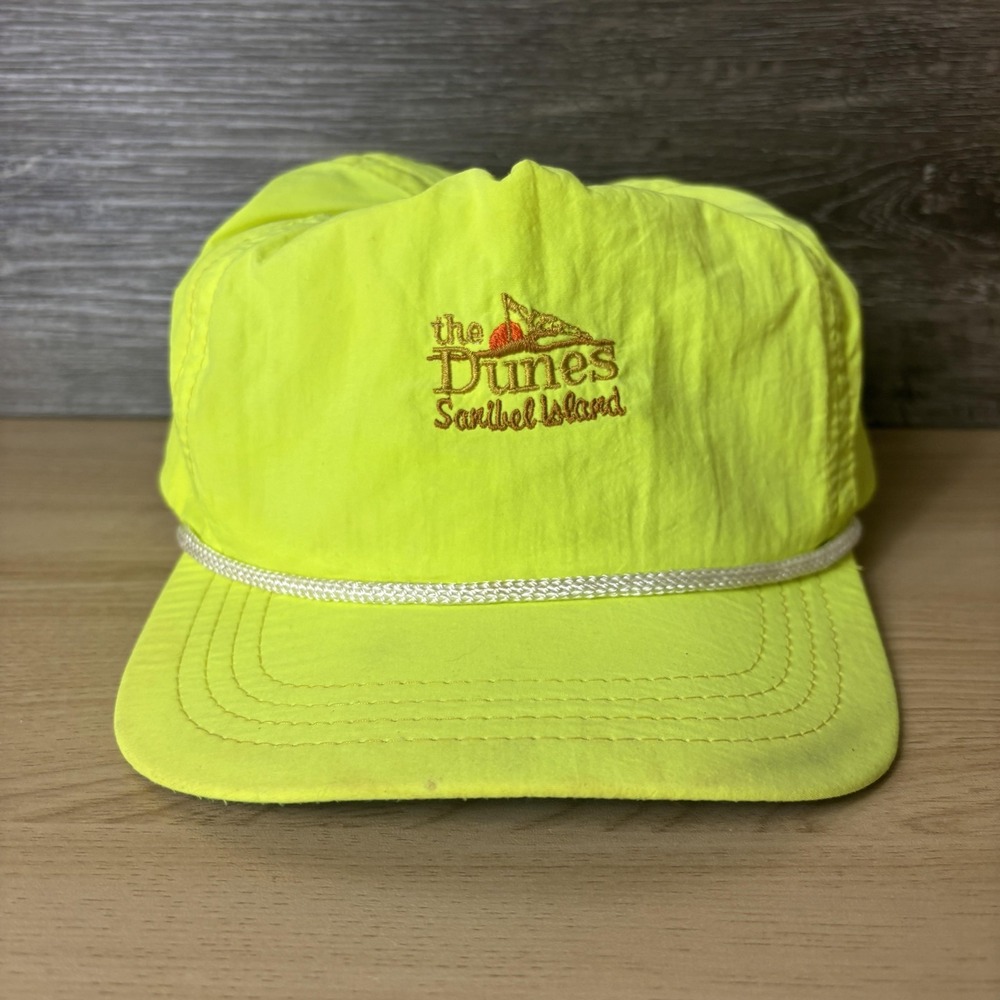 Vintage The Dunes Sanibel Island Hat Cap Strap Back Yellow Trucker Mesh Mens 80s
